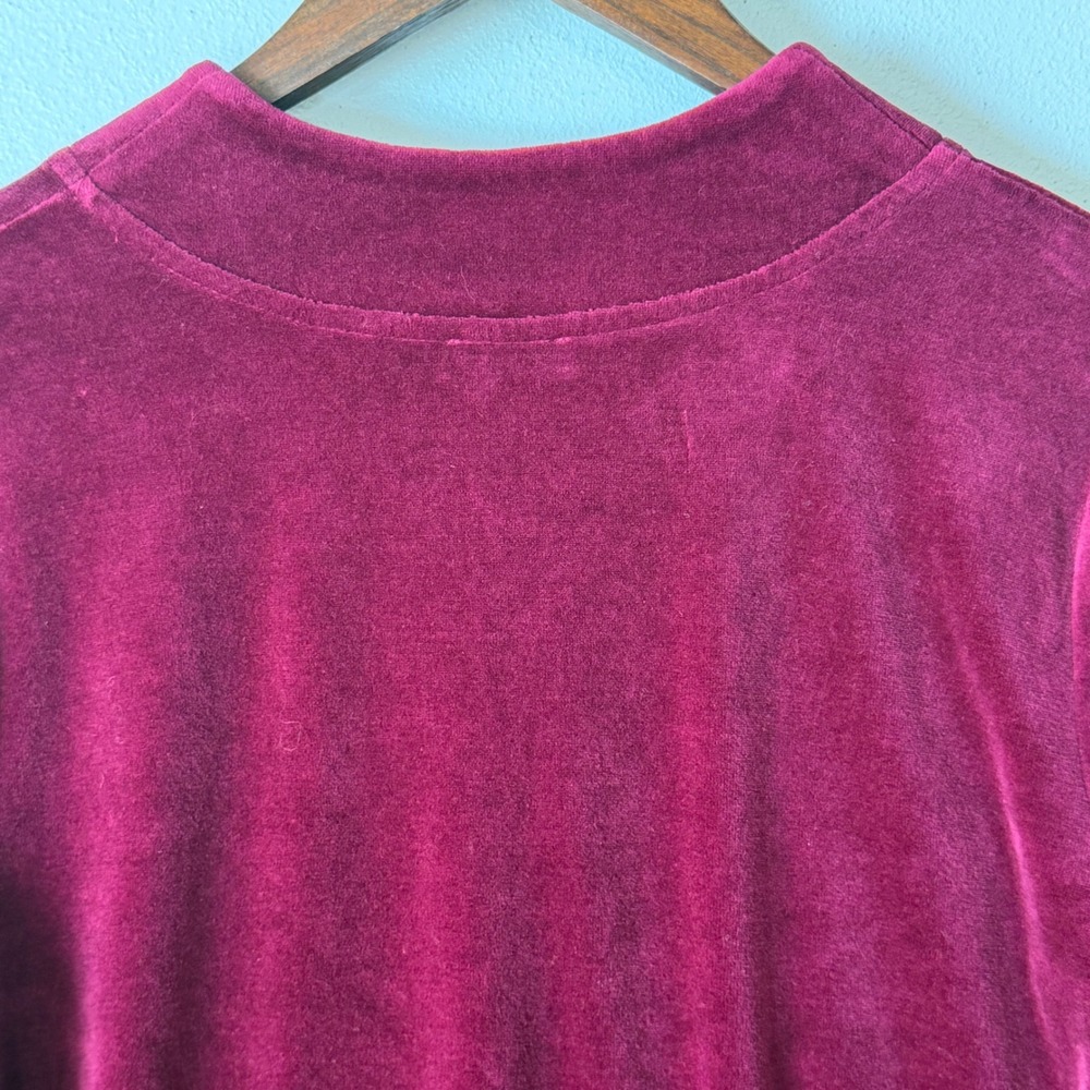 Talbots Velour Blouse Top M Burgundy Wine V-Neck Long Sleeve Velvet Holiday Soft - Picture 9 of 9